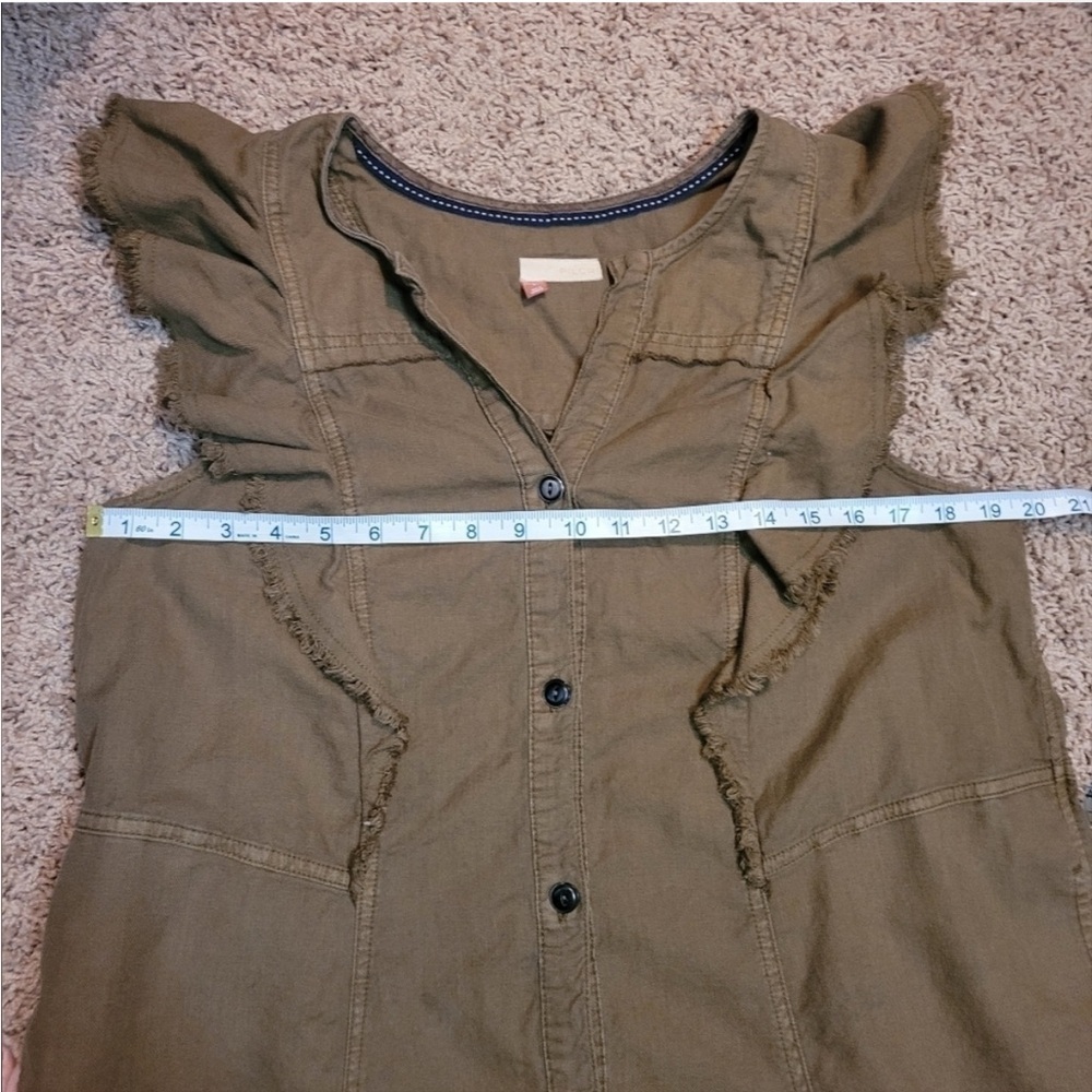 Pilcro Flutter-Sleeve Buttondown Tunic Dress in Moss Brown - Size L - Picture 10 of 14